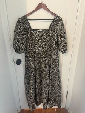 Mango Black and Cream Puff-Sleeve Maxi Dress
